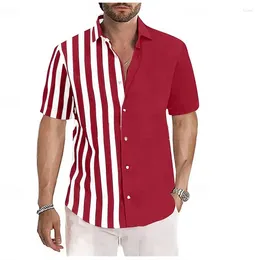 Men's Casual Shirts Shirt Summer Oversized 5XL Beach Short Sleeve Colour Block Striped Lapel Hawaiian Resort Clothing Fashion 2024