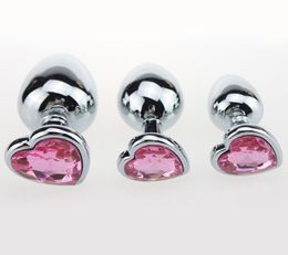 3PCS Large Medium Small Stainless Steel Anal Butt Plug Heart Shaped Jewelled Adult Sex Toys For Woman Men Erotic Sex Products Y18928433574