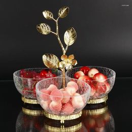 Plates Luxury Metal Decorated Glass Plate Fruit Platter Party Service Candy Appetizer Tray Home Kitchen Cutlery