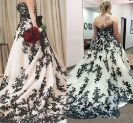 Dresses Black Lace Appliques Ball Gown Wedding Dresses 2021 Plus Size Sweetheart Backless Vestidos De Novia Sweep Train Garden Bridal Gown