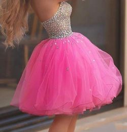 Lovely Pink Short Homecoming Dresses Sweetheart Illusion Bodice Crystal Tulle Ball Gown Prom Dresses Sexy Cocktail Party Dress7340889