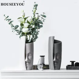 Vases Nordic Face Art Vase Ceramic Flower Arrangement Vintage Artificial Creative People Big Pot