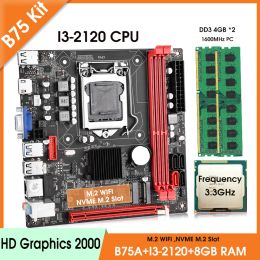 Stand B75 Lga 1155 Motherboard Set with I3 2120 and 2*4gb=8gb Ddr3 1600mhz Desktop Ram Nvme M.2+ Wifi M.2 Interface Kit