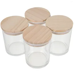 Candle Holders 4 Pcs Glass Tea Light Holder Containers Bamboo Lids Round Making Votive Tealight Tins Small