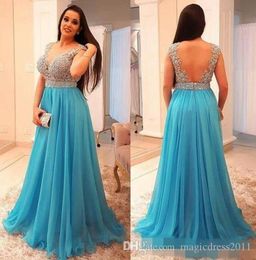 Stunning Beaded Chiffon Plus Size Prom Dresses Deep V Neck Backless Evening Gown Floor Length Pleated Long Formal Guest Dress5076985