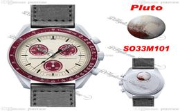 Bioceramic Moonswatch Swiss Quqrtz Chronograph Mens Watch SO33M101 Mission To Pluto 42 Real Light Cool Grey Ceramic burgundy Nylon4142175