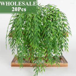 Decorative Flowers Wholesale 20pcs Willow Leaves Vine Artificial Plants Home Decoration Simulation Green Plant Ivy Wreath Garden Decor