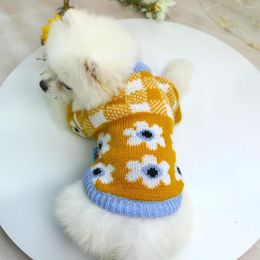 Dog Apparel Pet Cat Clothes Soft And Comfortable Red White Plaid With Flower Sweater Puppy Clothing