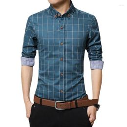 Men's Dress Shirts Fashion Plaid Cotton Male High Quality Work Shirt Long Sleeve Slim Fit Business Casual Men