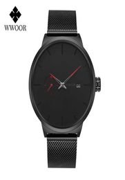Wwoor moda siyah saat erkekler için en iyi marka paslanmaz çelik kuvars bileği saat erkekler minimalizm gündelik saat relogio maskulino 210603852685