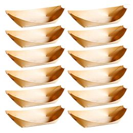 Disposable Dinnerware 50 Pcs Bamboo Nibbles Tray Boat Shape Wood Platter Wooden Snack