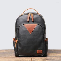 Backpack LEATHFOCUS Men's Leather Women's Casual Travel Schoolbag Top Layer Cowhide Business Office Notebook Laptop Bag