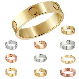 Women's Titanium Steel Silver Love Ring Fashion Designer Men's and Women's Rose Gold and Silver Jewelry With Diamond Par Ring Gift Size 5-10 Red Box Gift