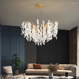 Chandeliers Modern Chandelier Dining Room Halloween Decoration Living Light Tree Branch White Jade Lampshade Ceiling Pendant Lamp