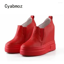 Dress Shoes Cyabmoz Genuine Leather Height Increasing Sneakers Women High Heels 12 Cm Platform Ladies Casual Wedding Woman Wedge Pumps