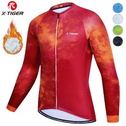 X-TIGER Mens Cycling Jersey Winter Thermal Long Sleeve Cycling Shirt with 4 Rear Pockets Fleece Bicycle Clothes Jeresy 240328