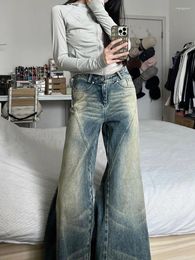 Women's Jeans Woman Tie-dyed Wide Leg Denim Baggy Pants Floor-Length Trousers Pockets Cargo Zipper Fashion High Street Gyaru