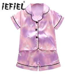 Unisex Baby Girls Boys Satin Pyjamas Sets Short Sleeve Button Down Lapel Tops Elastic Waistband Shorts Infant Sleepwear Outfits 240325