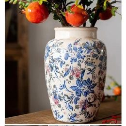 Vases Retro Ceramic Vase Tang Tri Color Blue And White Porcelain Living Room Chinese Style Decorative