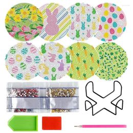 Table Mats Rhinestone Painting Coasters Round DIY Gem Art Kit Tabletop Protection Cork Cushion Mug Pads 8 Pieces Arts And Crafts