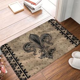 Carpets Gothic Bath Non-Slip Carpet Fleur De Lis Black And Gold Living Room Mat Welcome Doormat Home Decoration Rug