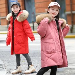 Down Coat 2024 Winter Jacket For Girl Fur Collar Thicken Hooded Long Teenage Outerwear 5-16 Years Kids Snowwear Korean