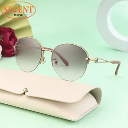 Sunglasses Semi-Rimless Round Women 2024 Design Metal Half Frame Sun Glasses For Female In Oval Shades Eyewear