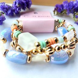 Link Bracelets 3Pcs/set Acrylic Bracelet Natural Gemstone Metallic Luster Shiny Fashion Selling Gift