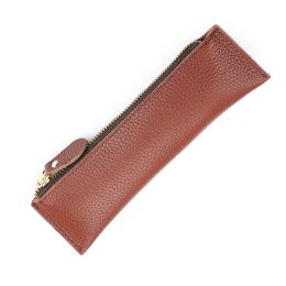 Bags 100% Genuine Leather Zipper Pen Pencil Case Bag Litchi Embossed Leather Creative School Stationary Large Capacity Accessories
