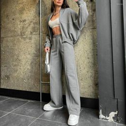 Women's Two Piece Pants Women Coat Set 2-piece Tracksuit With Stand Collar Zipper Closure Elastic Cuff Sleeves For Ladies