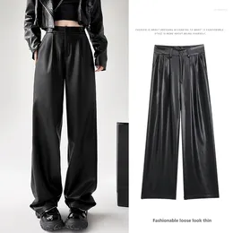Women's Pants 2024 Spring Autumn Women High Waist PU Leather Casual Female Elastic Full Length For Streetwear