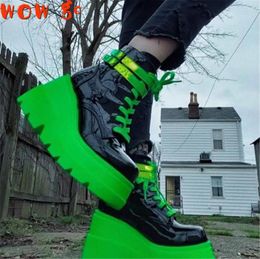 Walking Shoes Brand Big Sizes 43 Gothic Green Platform High Heels Cosplay Fashion Winter Wedges Boots Halloween Ankle Booties Women