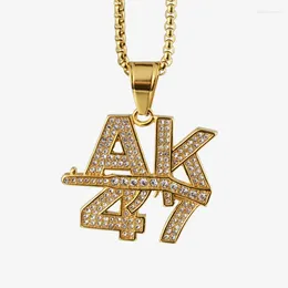 Pendant Necklaces Hip Hop Bling Iced Out Gold Color Stainless Steel Gun Pendants For Men Rapper Jewelry Drop