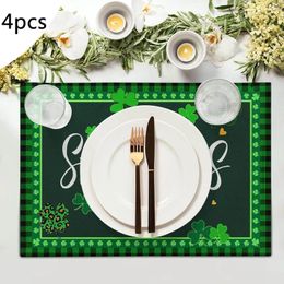 Table Mats 4pcs St. Patrick'S Day Western Placemat Green Decoration Non Slip Heat Insulation Linen