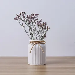 Vases Modern Minimalist White Rope Ceramic Vase Flower Pot Arrangement Technology Living Room Interior Decoration Ornament