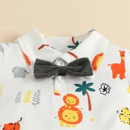 Clothing Sets Infant Boys Gentlemen Clothes Outfits Summer Cartoon Animal Print Short Sleeve Bowtie Romper And Straps Shorts Overalls 2Pcs