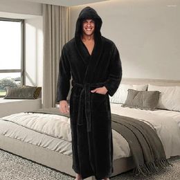 Home Clothing Coral Fleece Bathrobe Luxurious Men's Hooded With Adjustable Belt Ultra Soft Absorbent Male Robe Pockets Plush