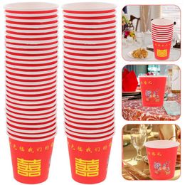 Disposable Cups Straws 100 Pcs Red Double Happiness Glass Drinking Holders Glasses Coffee Mugs Set