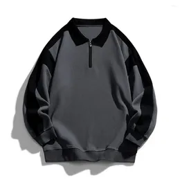 Men's Hoodies Men Color-block Sweatshirt Teenager Sporty Contrast Color With Zipper Neckline Stylish For Teens