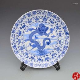 Decorative Figurines Rare Old Chinese Porcelain Plate White And Blue Flying Dragon Hand Painting Decoration /Collection/ Crafts
