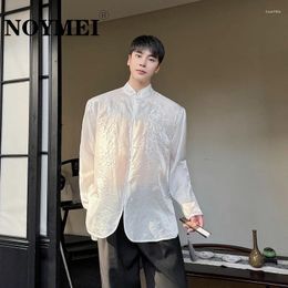 Men's Casual Shirts NOYMEI Embroidered Long Sleeved Shirt Chinese Style Transparency Organza Top 2024 Spring Knot Button WA4268