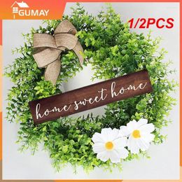 Decorative Flowers 1/2PCS 44cm Wreath Christmas Wall Decorations Small Fresh Nameplates Artificial Round Garland Door Hangers.