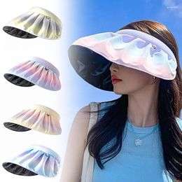 Wide Brim Hats Women Empty Top Shell Cap Beach Gradient Colour Sun Visors Hat Protection Hairband Fashion Foldable