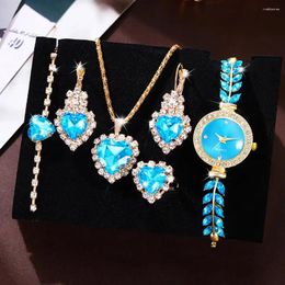 Wristwatches 6pcs Women's Watch Set Luxury Fashion Quartz Necklace Ring Earrings Bracelet