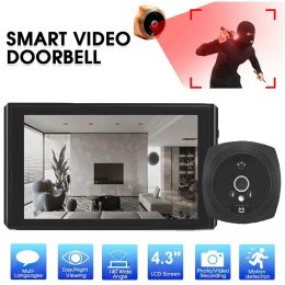 Doorbells 4.3 Inch Multifunction Peephole Intelligent Visual Doorbell Door Phone Alarm Security Cam Wireless Call Intercom VideoEye A6