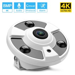 Cameras 4K Ultra HD 8MP ONVIF IP Camera 1.7MM Fish Eye Panoramic POE Camera Audio Record IR Nightvision CCTV Surveillance System