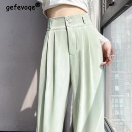 Women's Pants Women Clothes Korean Fashion Pleated Elegant Thin Suit Female High Waist Straight Wide Leg Trousers 2024 Summer Pantalones