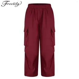 Trousers Kid Girls Cargo Pants Solid Elastic Waistband Bottoms Skateboarding Hip-Hop Jazz Dance Costume Fashion Streetwear