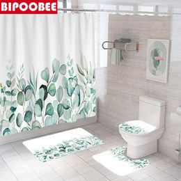Shower Curtains Tropical Green Plant Leaf Curtain Bathroom Home Decor Toilet Cover Pedestal Rugs Non-slip Carpet Bath Mat Set