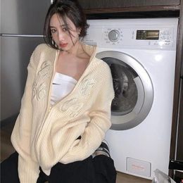 Women's Sweaters Sweater Women Pullovers Zip-up Long Sleeve Loose Cardigan Korean Chic Knitwear Outerwear Letter Embroidery Oversized Y2k